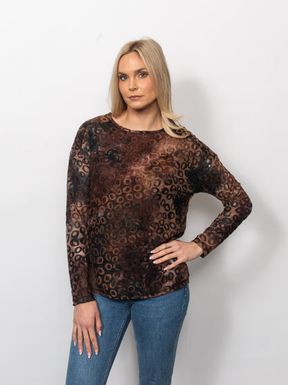 Tie Dyed Burnout Eyelash Crew Neck Top