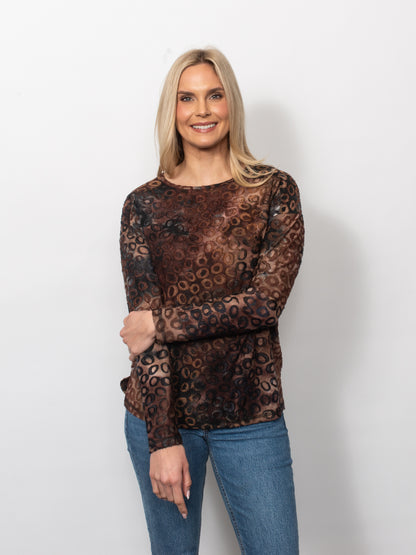 Tie Dyed Burnout Eyelash Crew Neck Top