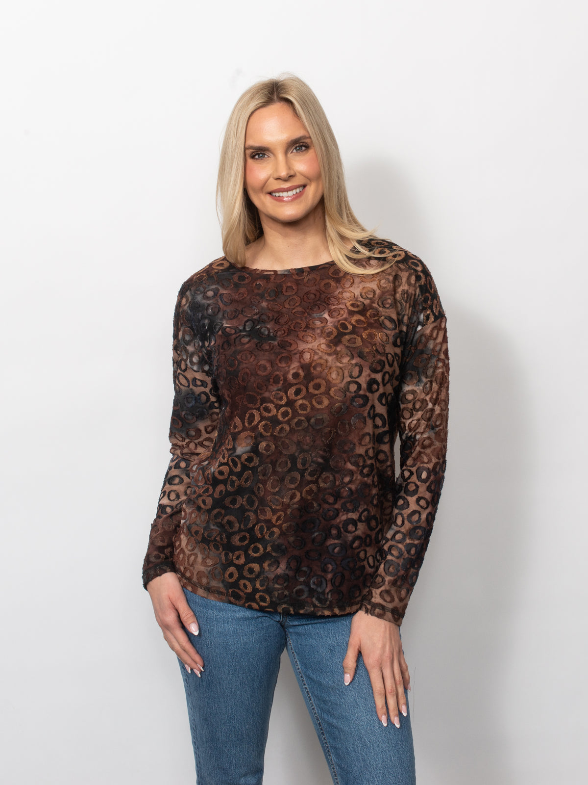 Tie Dyed Burnout Eyelash Crew Neck Top