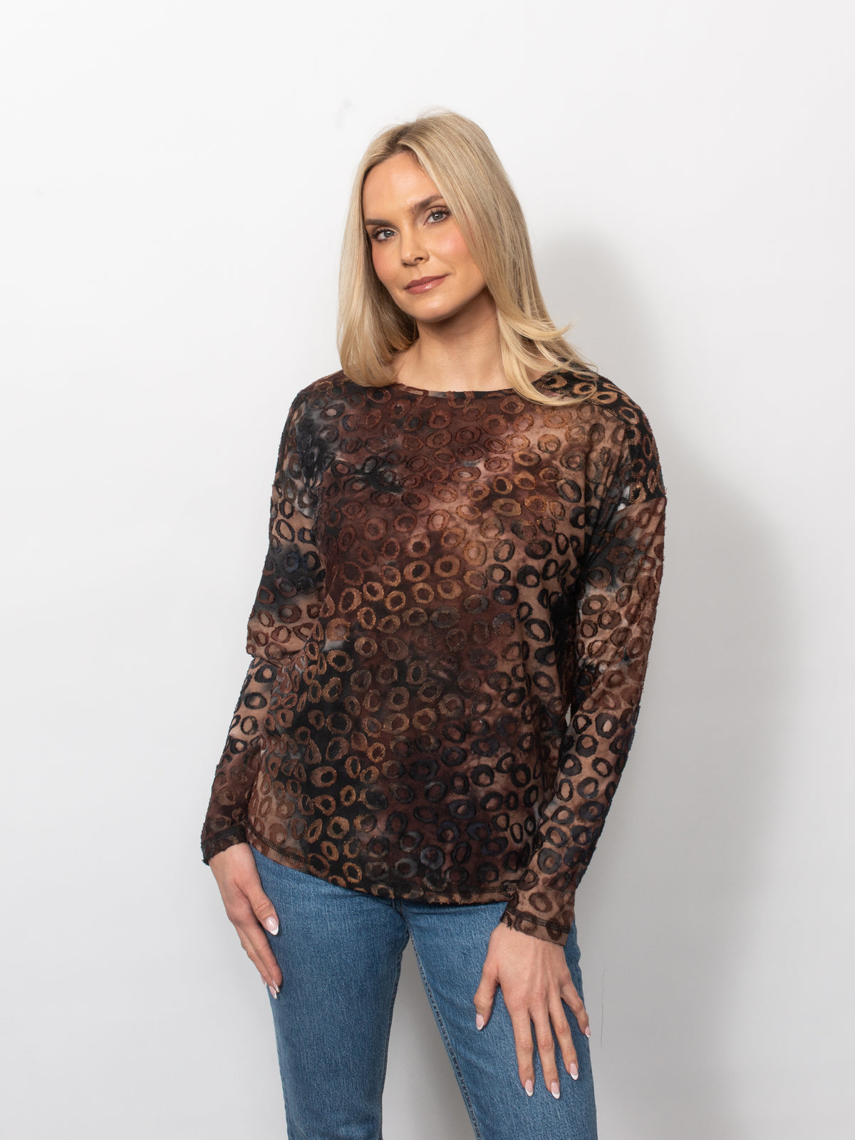 Tie Dyed Burnout Eyelash Crew Neck Top