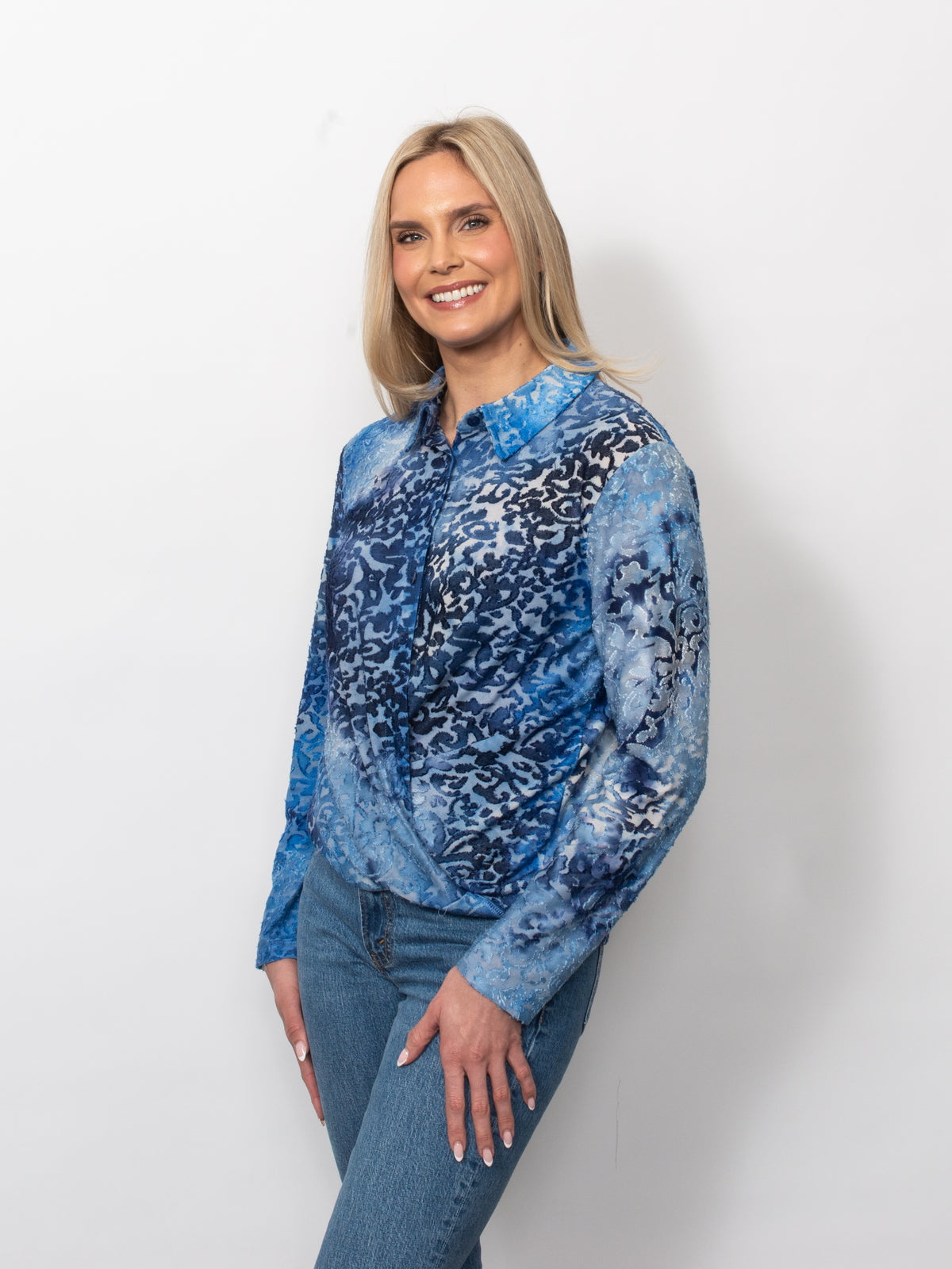 Tie Dyed Burnout Eyelash Twist Front Button Shirt