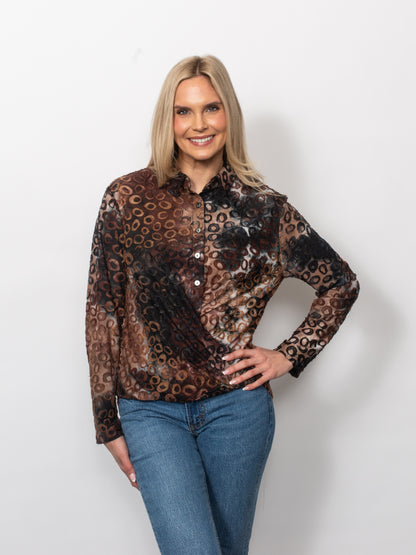 Tie Dyed Burnout Eyelash Twist Front Button Shirt