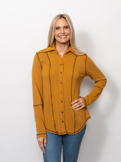 Seersucker Contrast Stitching Button Up Shirt