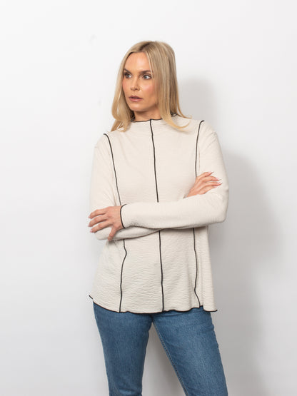Seersucker Mock Neck Top