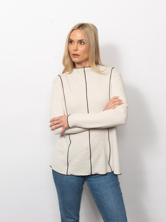 Seersucker Mock Neck Top