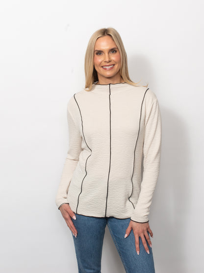Seersucker Mock Neck Top