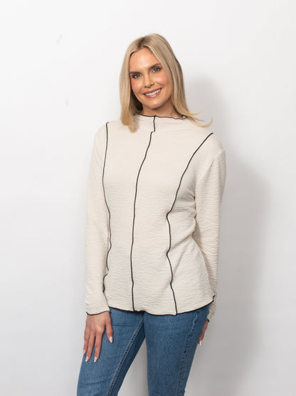 Seersucker Mock Neck Top
