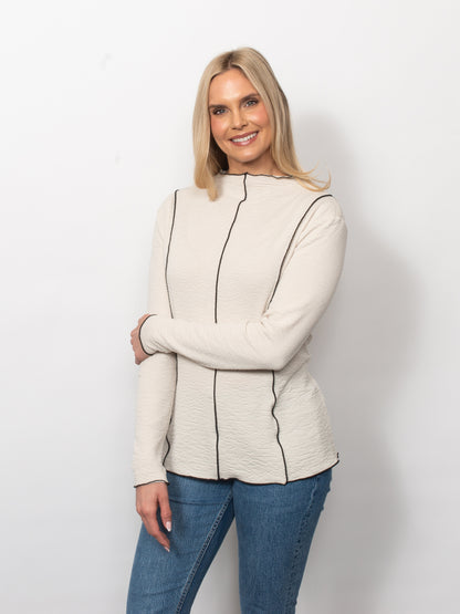 Seersucker Mock Neck Top