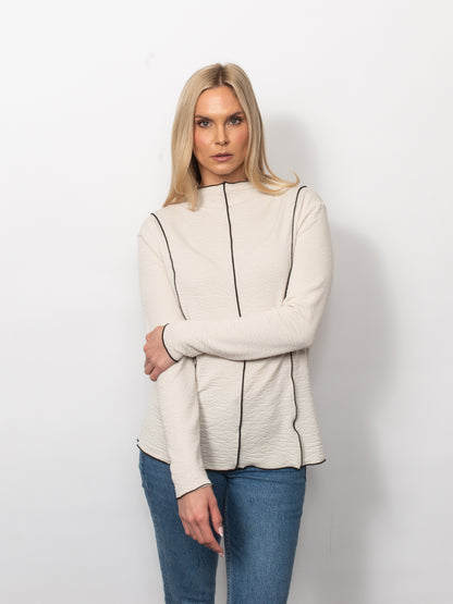 Seersucker Mock Neck Top