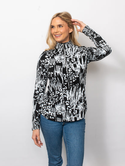 Black/White Jacquard 1/4 Zip Neck Top