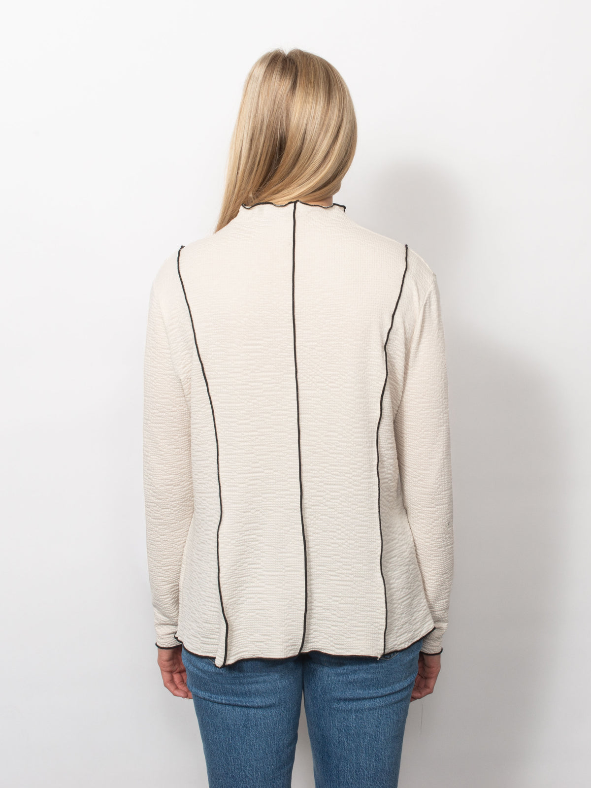 Seersucker Mock Neck Top
