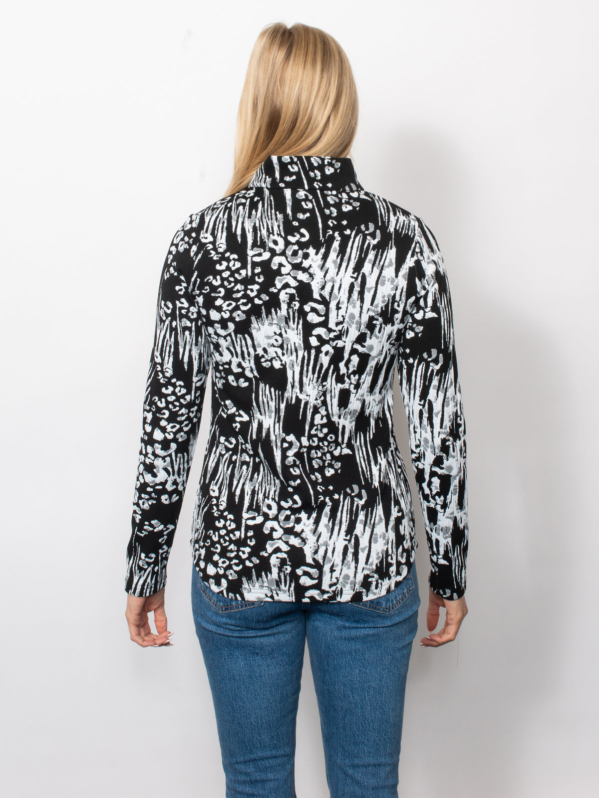 Black/White Jacquard 1/4 Zip Neck Top