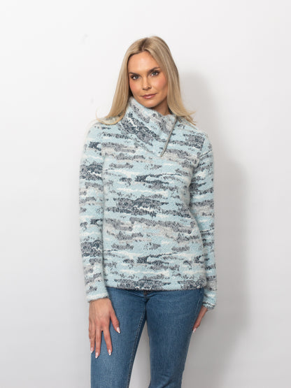 Plush Sweater Knit Asymmetrical Zip Collar Top