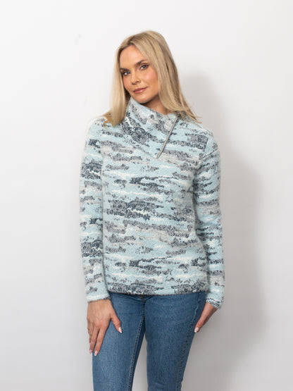 Plush Sweater Knit Asymmetrical Zip Collar Top