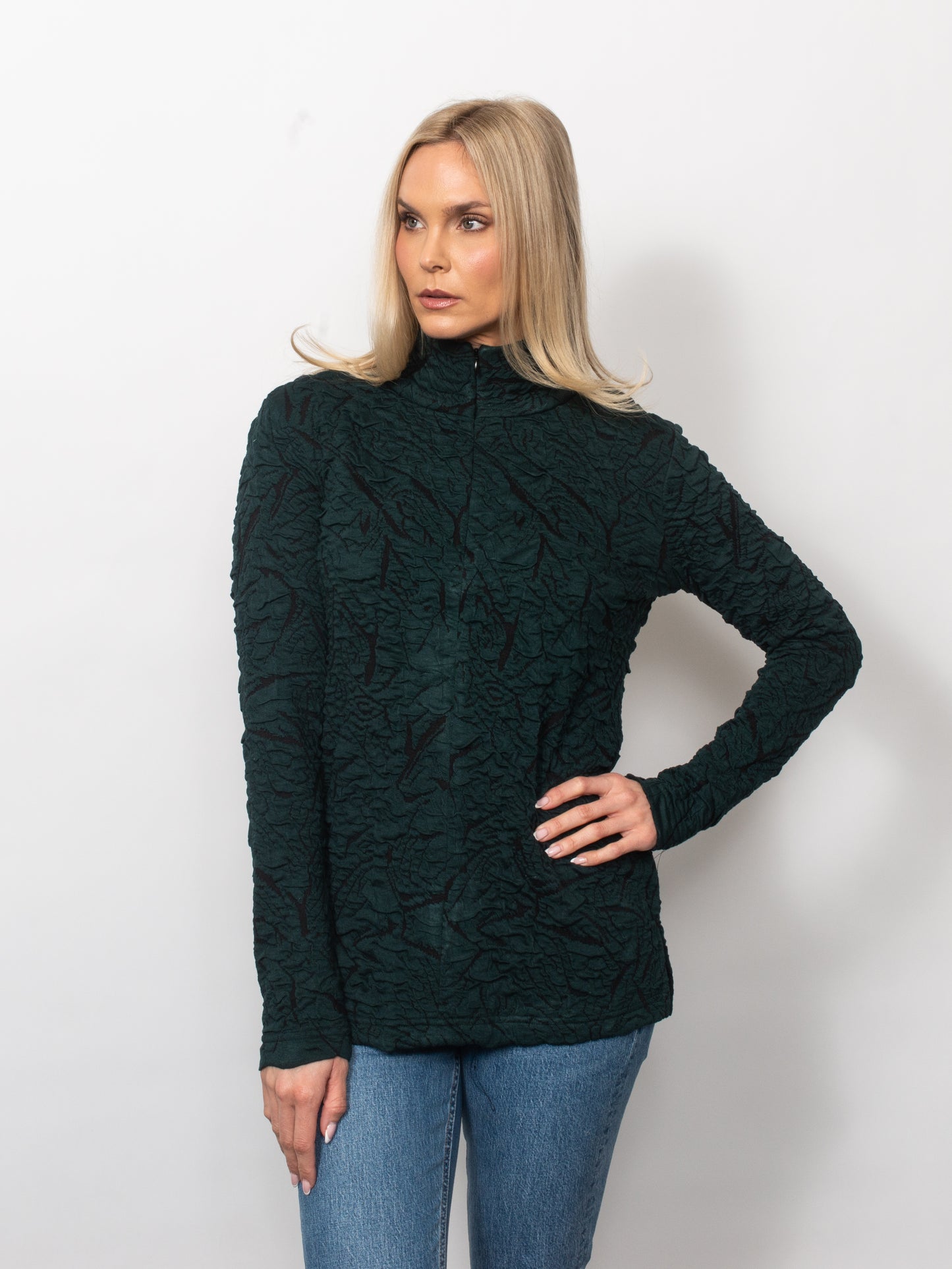 Blister Knit Concealed Quarter Zip Top