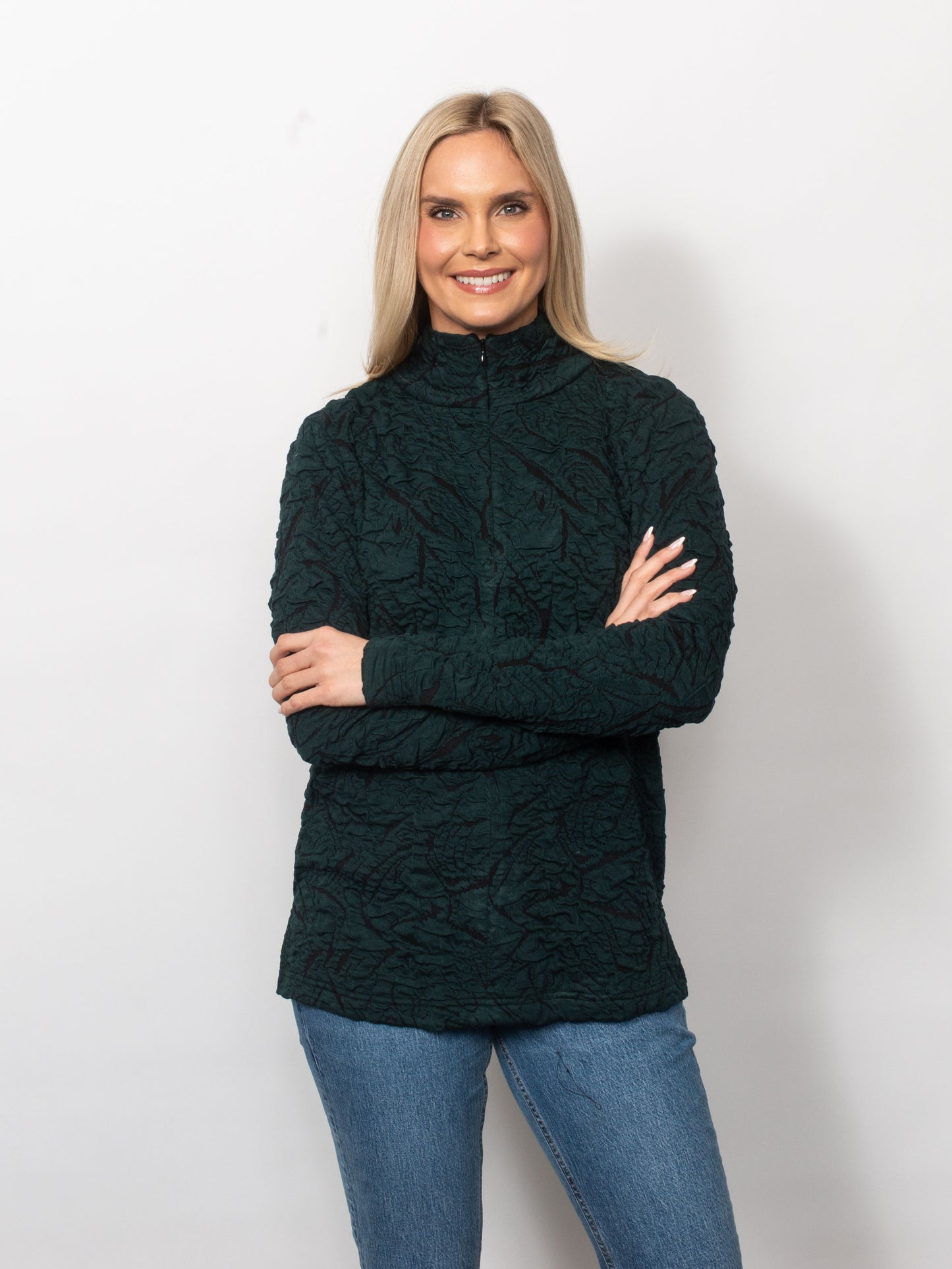 Blister Knit Concealed Quarter Zip Top