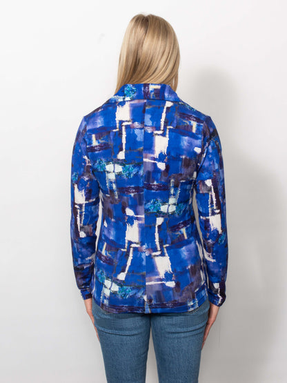 Printed Viscose V-neck Button Shirt