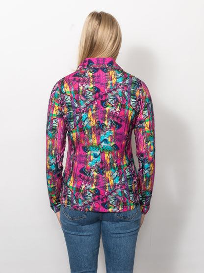 Printed Viscose V-neck Button Shirt