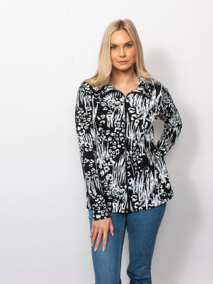 Black/White Jacquard Full Zip Top