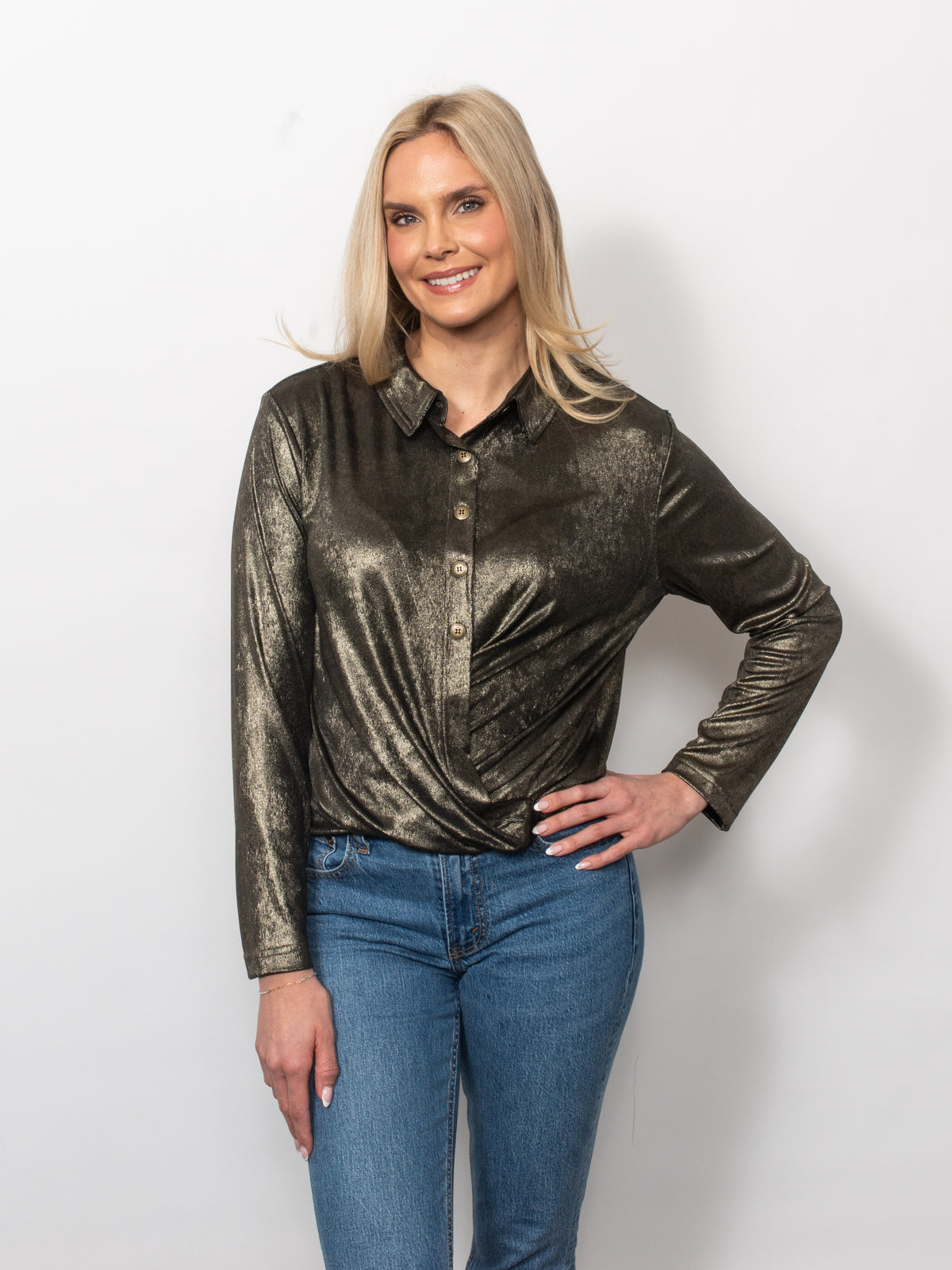 Metallic Twist Front Collared Shirt
