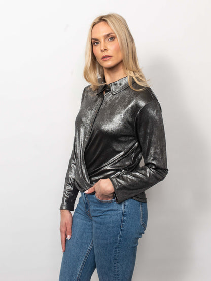 Metallic Twist Front Collared Shirt