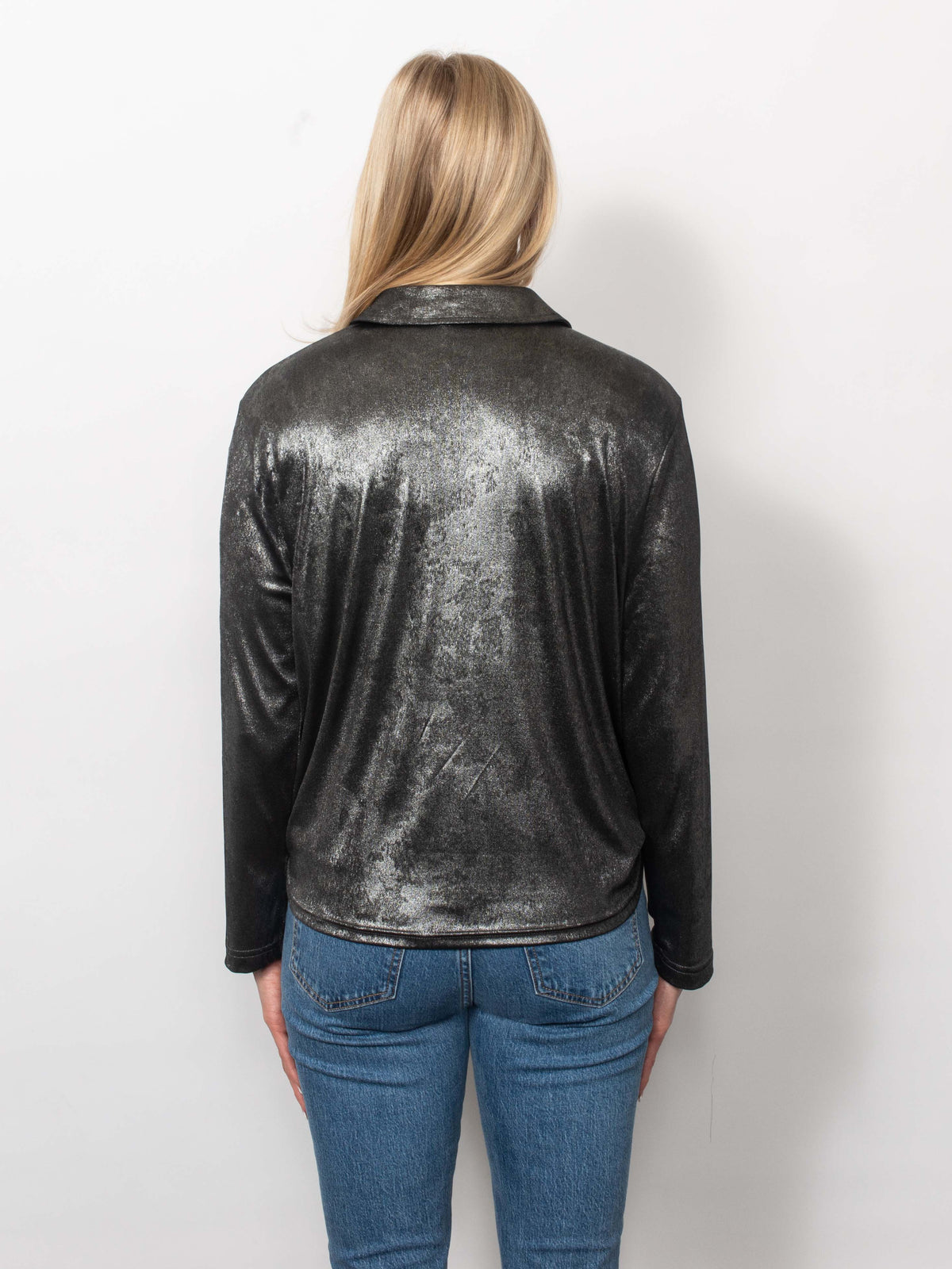 Metallic Twist Front Collared Shirt