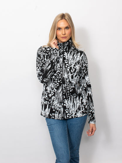 Black/White Jacquard Full Zip Top