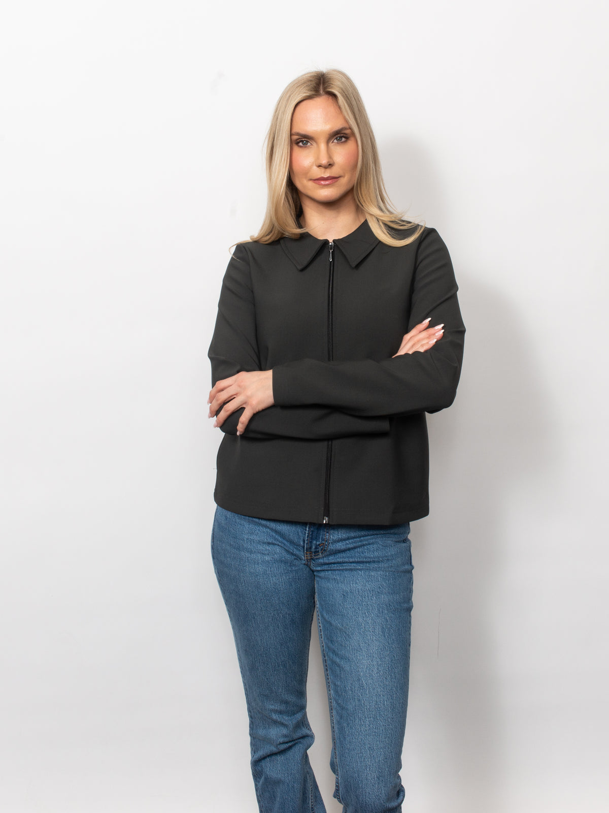 Fine Twill Collared Zip Jacket