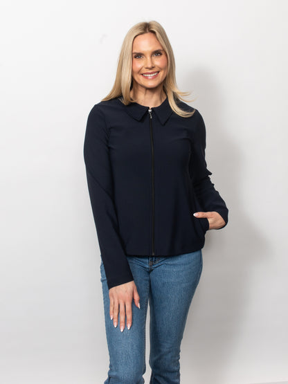 Fine Twill Collared Zip Jacket
