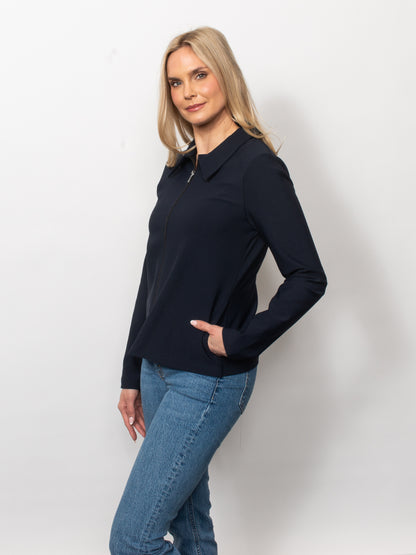 Fine Twill Collared Zip Jacket