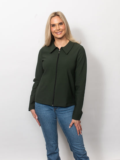 Fine Twill Collared Zip Jacket