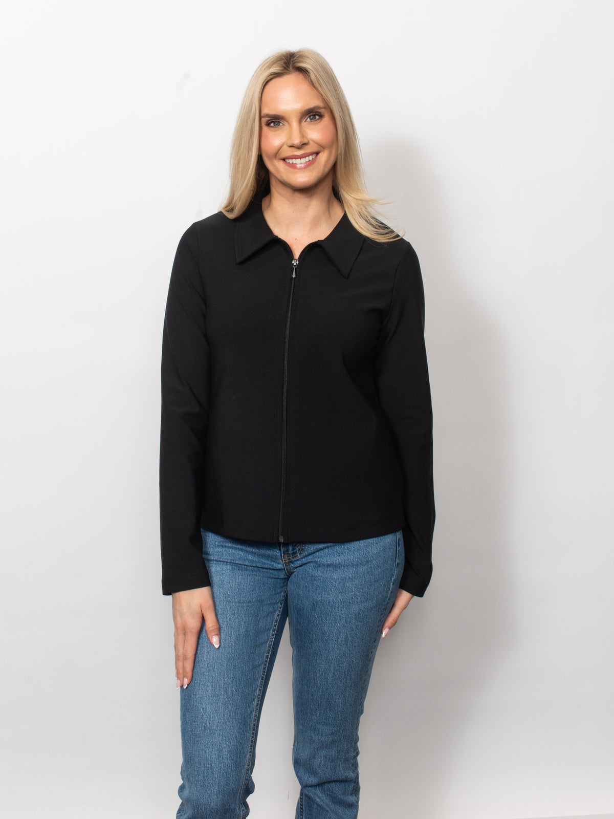 Fine Twill Collared Zip Jacket