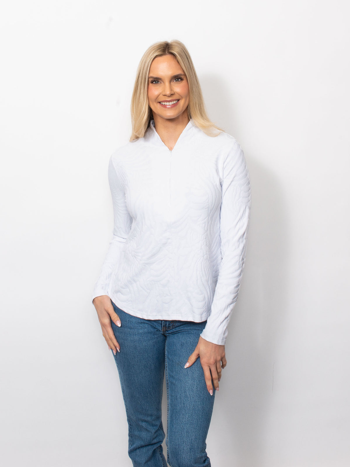 Sport Jacquard Concealed 1/4 Zip Neck Top