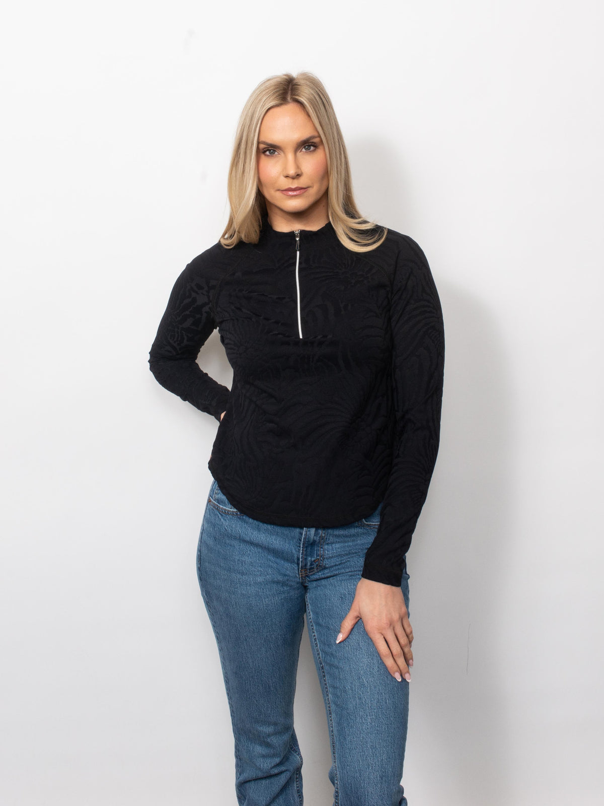 Sport Jacquard Raglan Sleeve Zip Neck