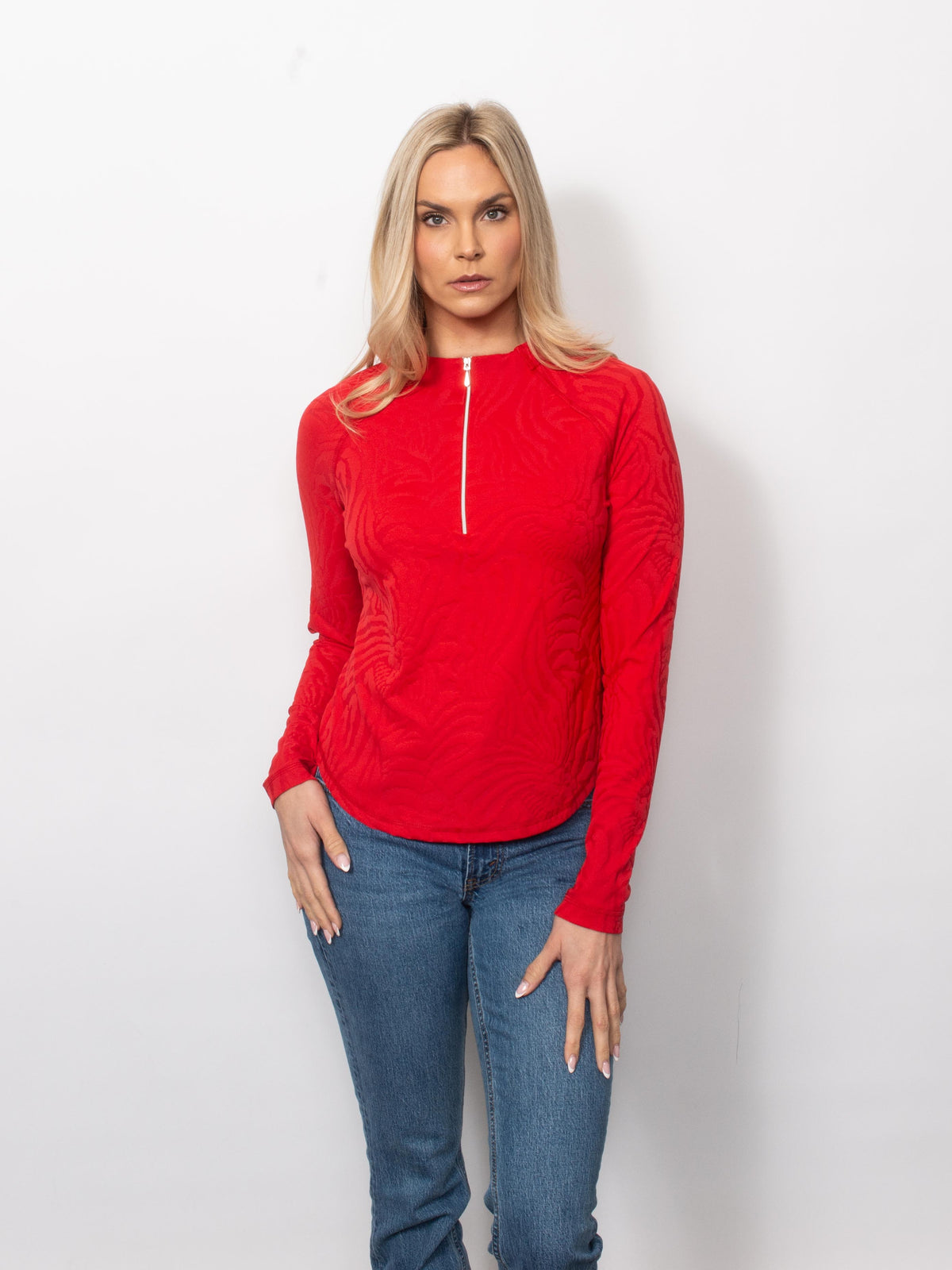 Sport Jacquard Raglan Sleeve Zip Neck