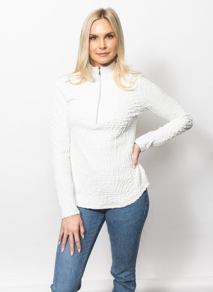 Wavy Blister Zipped Neck Top