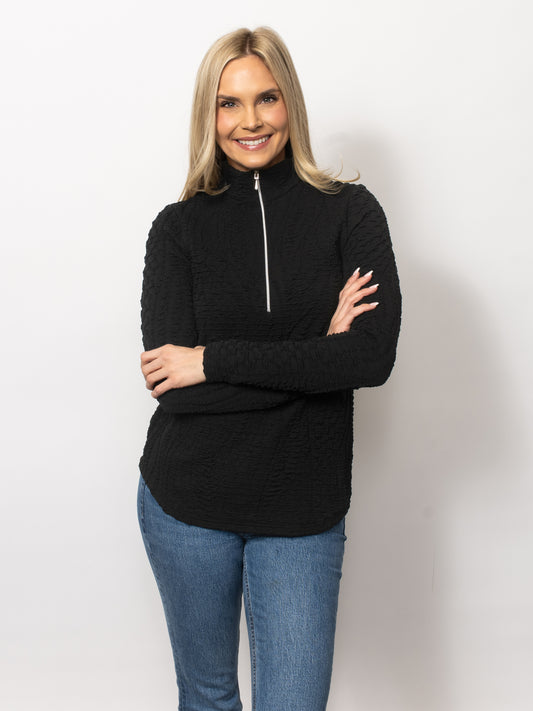 Wavy Blister Zipped Neck Top