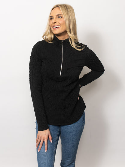 Wavy Blister Zipped Neck Top