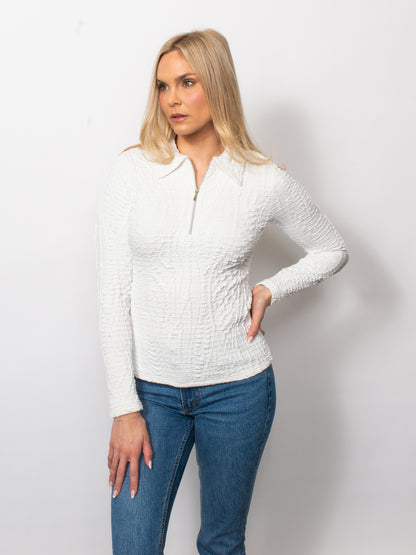 Wavy Blister Collared Quarter Zip Top