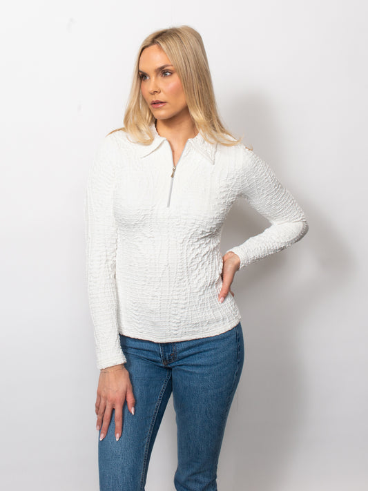Wavy Blister Collared Quarter Zip Top