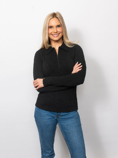 Wavy Blister Collared Quarter Zip Top