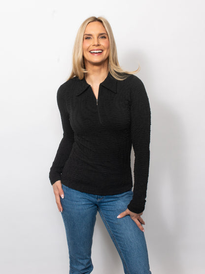 Wavy Blister Collared Quarter Zip Top