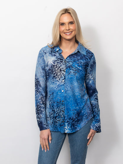 Tie Dyed Burnout Eyelash Button Shirt