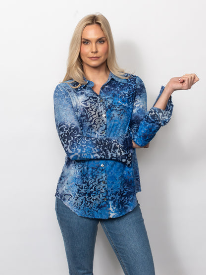 Tie Dyed Burnout Eyelash Button Shirt
