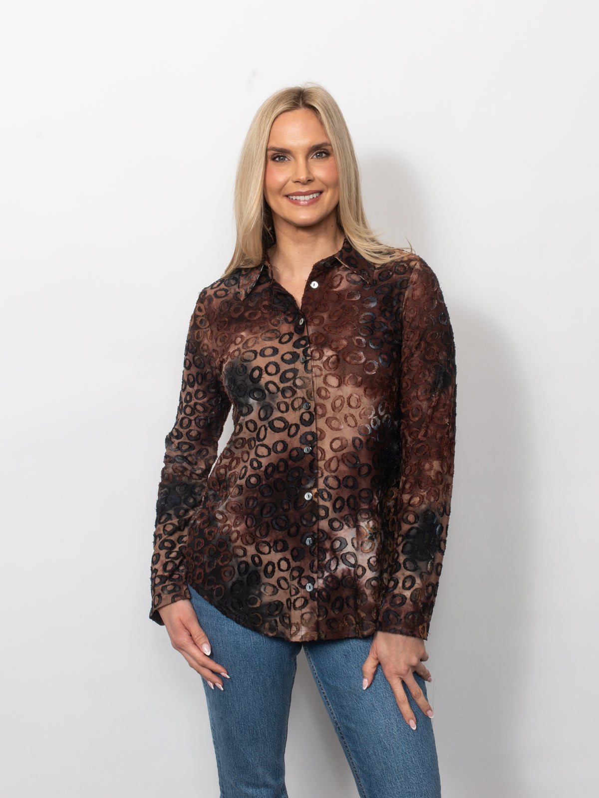 Tie Dyed Burnout Eyelash Button Shirt