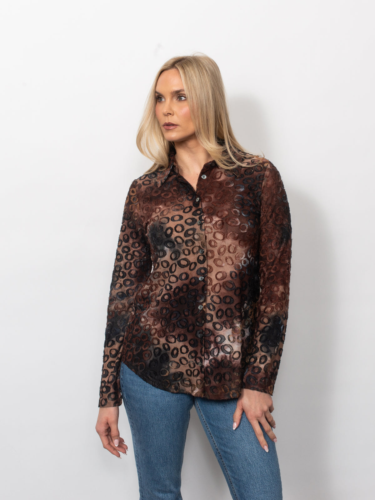 Tie Dyed Burnout Eyelash Button Shirt