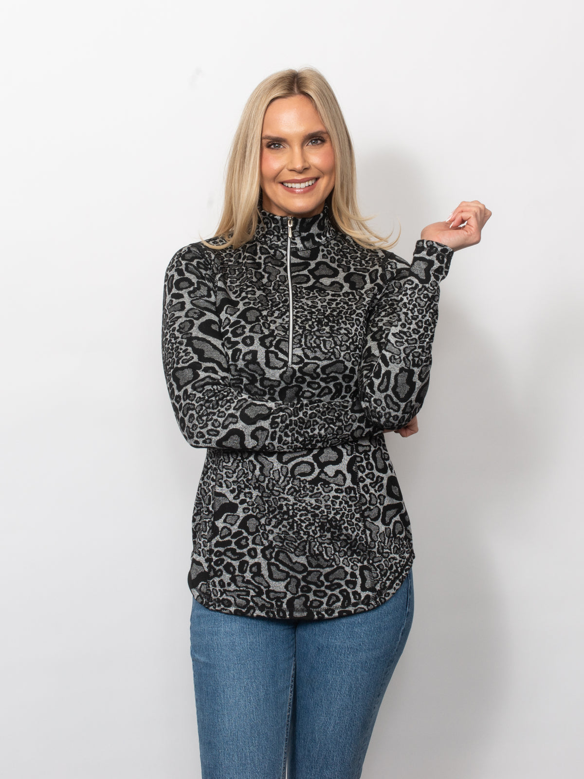 Animal Jacquard 1/4 Zip Neck Pullover