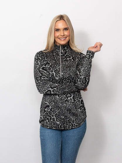 Animal Jacquard 1/4 Zip Neck Pullover
