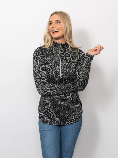Animal Jacquard 1/4 Zip Neck Pullover