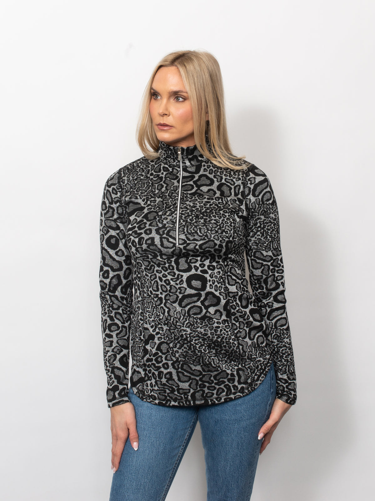Animal Jacquard 1/4 Zip Neck Pullover